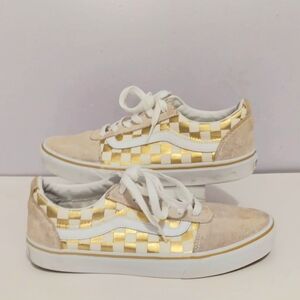 Vans Old Skool Creme / Gold Checkered Board Sneakers Women's Sz 9.5